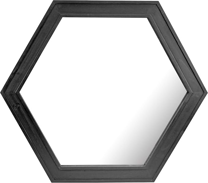 Stonebriar Decorative 24" Hexagon Wall Mirror with Black Wood Frame and Attached Hanging Bracket, Decorative Country Rustic Decor for the Living Room, Bedroom, Bathroom, Hallway, and Entryway