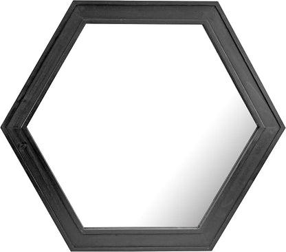 Stonebriar Decorative 24" Hexagon Wall Mirror with Black Wood Frame and Attached Hanging Bracket, Decorative Country Rustic Decor for the Living Room, Bedroom, Bathroom, Hallway, and Entryway