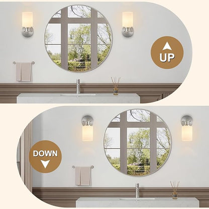 2-Pack 1-Light Vanity Lights, Brushed Nickel Bathroom Light Fixture with Textured Milky White Glass Shade, E26 Modern Vanity Lighting Fixture for Bathroom Wall Sconce
