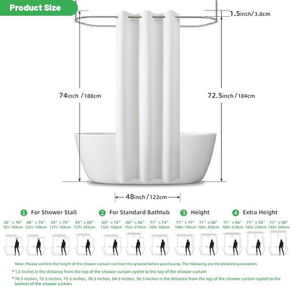 eachope No Hook Waffle Shower Curtain, No Liner Needed, 48x74 Inch, White | 100% waterproof TPU-laminated backing, magnetic weighted hem, machine washable, for bathroom, hotel, or shower stall use