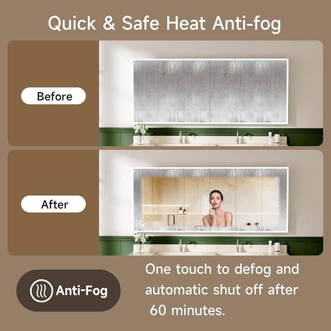 96" x 40" LED Medicine Cabinet with Mirror, Smart Bathroom Storage Cabinet, Anti-Fog, 3 Color Stepless Dimmable Light, 10 Brightness Levels, 5 Doors, Adjustable Shelves, Soft-Close Hinges
