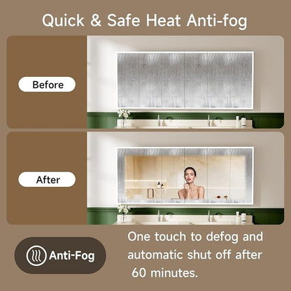 96" x 40" LED Medicine Cabinet with Mirror, Smart Bathroom Storage Cabinet, Anti-Fog, 3 Color Stepless Dimmable Light, 10 Brightness Levels, 5 Doors, Adjustable Shelves, Soft-Close Hinges