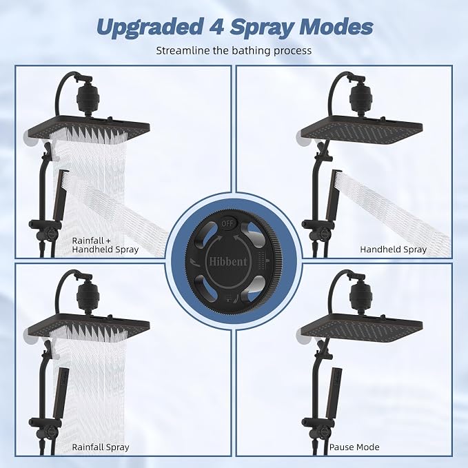 Hibbent 5-spray Filtered Showerhead, 4-Spray Shower Wand, Oil-Rubbed Bronze | cUPC Certified High Pressure Rainfall Showerhead Combo, All Metal 4-way Diverter Extension Arm & Handheld Spray, 71'' Hose