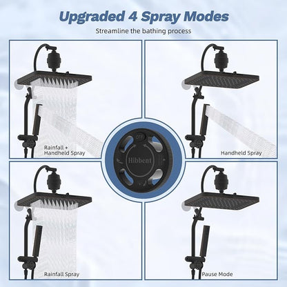 Hibbent 5-spray Filtered Showerhead, 4-Spray Shower Wand, Oil-Rubbed Bronze | cUPC Certified High Pressure Rainfall Showerhead Combo, All Metal 4-way Diverter Extension Arm & Handheld Spray, 71'' Hose