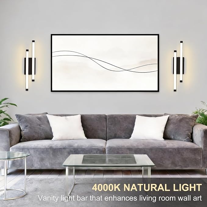 Bathroom Vanity Light Bar, 24 Inch Modern Black LED Vanity Light, 18W 3 CCT 3000K 4000K 6000K Dimmable Hardwired Bathroom Light Fixtures Over Mirror for Bathroom, Hallway, Powder Room, Washroom