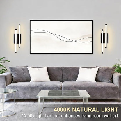 Bathroom Vanity Light Bar, 24 Inch Modern Black LED Vanity Light, 18W 3 CCT 3000K 4000K 6000K Dimmable Hardwired Bathroom Light Fixtures Over Mirror for Bathroom, Hallway, Powder Room, Washroom