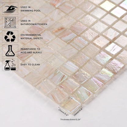 5.75 Sq.Ft Iridescent Pink Glass Mosaic Tile for Bathroom, Backsplash | Waterproof Wall & Floor Tile. Heat & frost resistant outdoors, Swimming Pool, Fireplace, Restaurants, Hotels, Laundry, 10pcs.