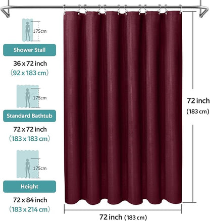 3 in 1 Shower Curtain Set, Waffle Shower Curtain and Liner Set with 12 Double Sided Shower Curtain Hooks, 258GSM Luxury Weighted Cloth Shower Curtains for Bathroom, 72 W x 72 H, Burgundy