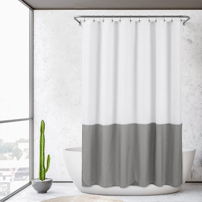 ALYVIA SPRING Waterproof Fabric Shower Curtain or Liner White/Grey, 72x72 | 3 Magnets, Soft Cloth & Hotel Quality, Machine Washable, Light-Weight, Standard Size