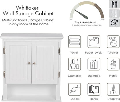 UTEX Bathroom Cabinet Wall Mounted, Wood Hanging Cabinet, Wall Cabinets with Doors and Shelves Over The Toilet for Bathroom,White