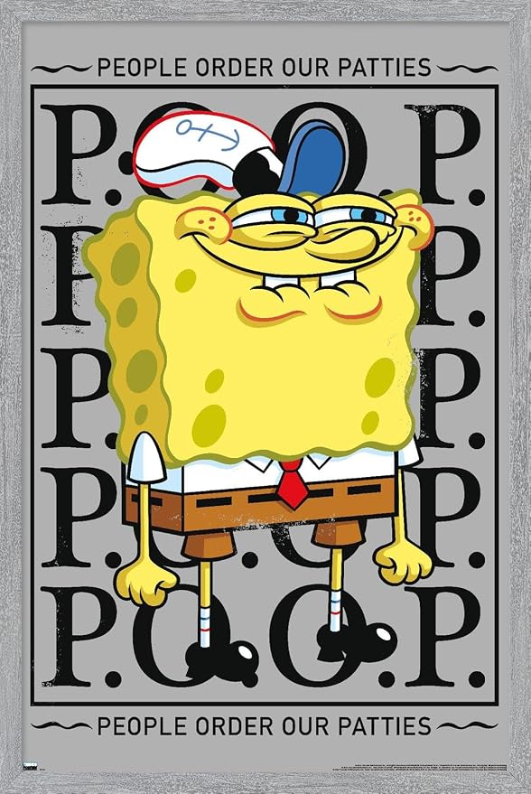 Trends International Nickelodeon Spongebob - P.O.O.P. Wall Poster, 34L x 22.4W, Gray Framed Version