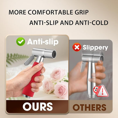 Handheld Bidet Sprayer Head, Stainless Steel Muslim Shower Head for Toilet, Adjustable Pressure Jet Sprayer for Feminine Hygiene and Pet Bath Bathroom Cloth Diaper Cleaning (Red)