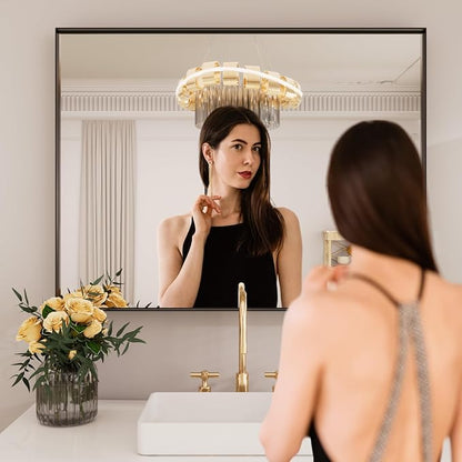 LOAAO Black Bathroom Mirror 30"X36" | Tempered Glass, Hangs Vertically or Horizontally, Easy to Install, Modern Design