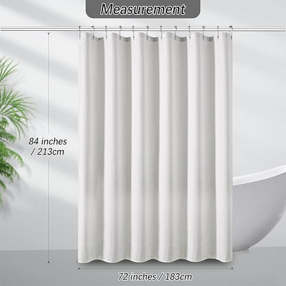 White Shower Curtain for Bathroom 84 Inches Long, Waffle Textured Heavy Duty Extra Long Waterproof 256GSM Weighted Beige Shower Curtains with 12 Metal Hooks, 72Wx84H
