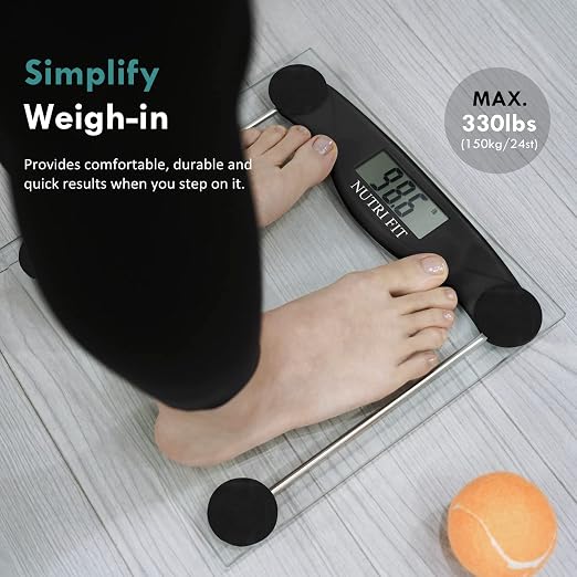 Digital Bathroom Scale for Body Weight Smart Bath Weighing Scales | 0.2lb Precision, 330lb Capacity, Clear LCD Screen, Accurate Electronic Scale for Weight Loss, with CR2032 Battery, Black