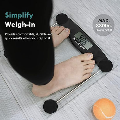 Digital Bathroom Scale for Body Weight Smart Bath Weighing Scales | 0.2lb Precision, 330lb Capacity, Clear LCD Screen, Accurate Electronic Scale for Weight Loss, with CR2032 Battery, Black