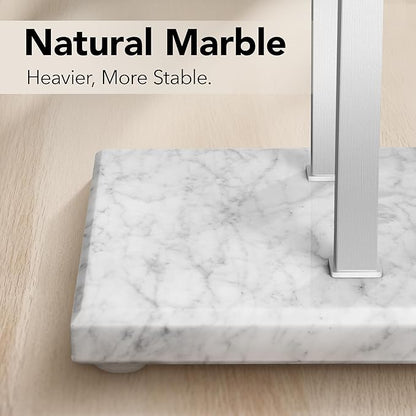 Bathroom Towel Rack Freestanding Floor Stand: Brushed 36in 2‑Bar Weighted Marble Base Towel Holder, Rustproof 304 Stainless Steel Drying Rack for Bath&Hand Towels, No‑Drill Slim Organizer, Spa Pool