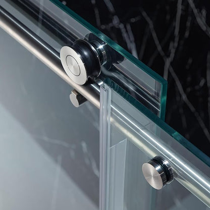 Woodbridge Frameless Single Sliding Shower Doors in Brushed Nickel Finish, 45.5-48" Width x 76" Height with 3/8"(10mm) Clear Tempered Glass, Soft Close System and Explosion-Proof Film, BSDC4876-B