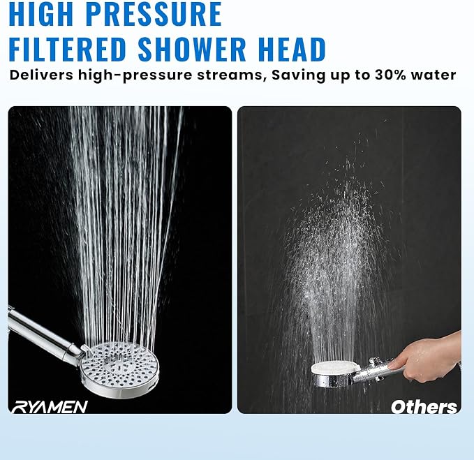 Filtered Shower Head with Handheld, High Pressure 9-Spray Modes Detachable Shower Head with Filter for Hard Water-Remove Chlorine & Impurities, Improve Skin & Hair Health, 2 Filters, Chrome
