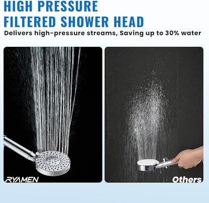 Filtered Shower Head with Handheld, High Pressure 9-Spray Modes Detachable Shower Head with Filter for Hard Water-Remove Chlorine & Impurities, Improve Skin & Hair Health, 2 Filters, Chrome