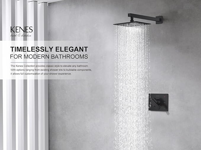 KENES Matte Black Shower Faucet Set, Square Shower Head and Handle Set | Shower Faucet with 10-Inch Rain Shower Head, Square Shower System, Valve Included, Lead-Free cUPC & NSF Certified, Stainless