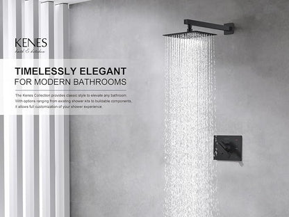 KENES Matte Black Shower Faucet Set, Square Shower Head and Handle Set | Shower Faucet with 10-Inch Rain Shower Head, Square Shower System, Valve Included, Lead-Free cUPC & NSF Certified, Stainless