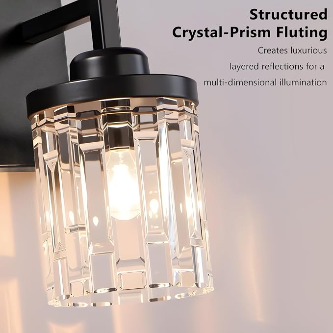 maesta Black Bathroom Light Fixture,4 Light Modern Vanity Light Over Mirror | Modern Vanity Light, Black Metal & Crystal Glass Fixture, Anti-Rust, Easy to Install for Bathroom Hallway Bedroom Entryway