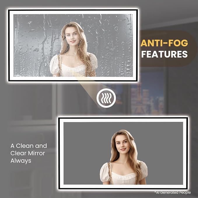 LOAAO 77"X36" LED Bathroom Mirror Black Framed | Anti-Fog, Dimmable, Memory Function, Tempered Glass, Lighted Vanity Mirror for Wall