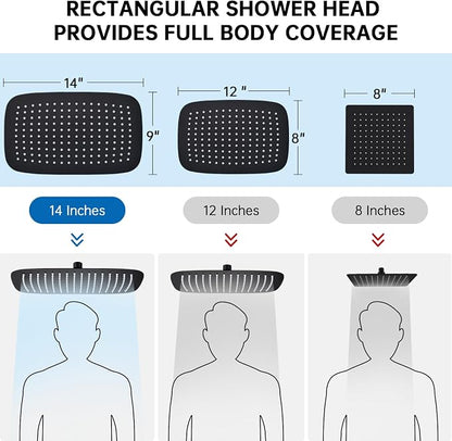 G-Promise 14 Inch All Metal Rain Shower Head with Handheld (Matte Black) | Suits Every Height, Pause Mode Diverter, Massage Mode Handheld, Full Body Coverage, Easy to Install, Modern Bath Upgrade