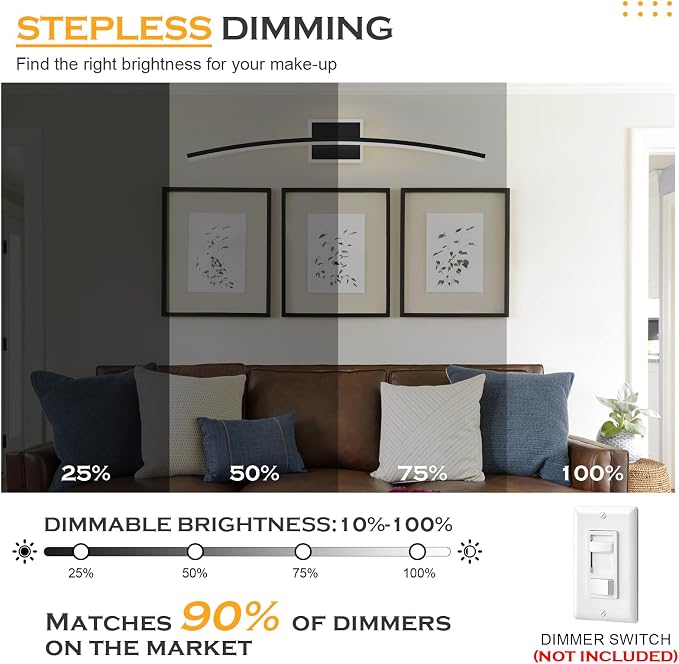 Benkut Modern LED Wall Sconce Black LED Bathroom Light Fixtures Over Mirror Wall Lighting for Bathroom, Dimmable Long Vanity Light for Bathroom Living Dining Room(5CCT 31.5Inch)