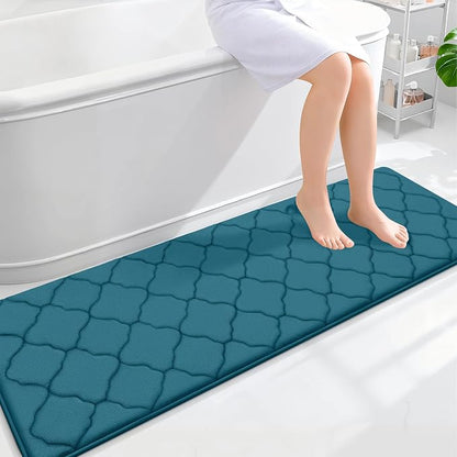 OLANLY Memory Foam Bath Mat Rug 59x20, Ultra Soft and Absorbent Bathroom Rugs, Non-Slip, Comfortable, Machine Washable Bath Carpet for Bathroom Floor, Shower and Home Decor Accessories, Peacock Blue