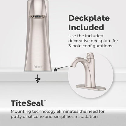 Pfister Willa Bathroom Sink Faucet, Single Control, 1-Handle, Single Hole, NSF Certified, Spot Defense Brushed Nickel Finish, LF042MALGS