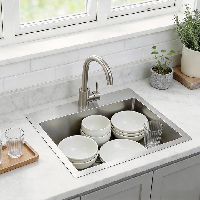 20x16 Inch Drop In Kitchen Sink, 3D Embossed Surface Finish Topmount SUS304 Stainless Steel Single Bowl Sink, Extra-thick 16 Gauge For RV Laundry Utility with Basket Strainer