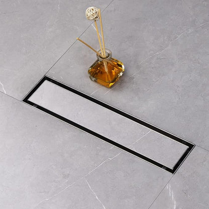SaniteModar Linear Shower Drain 12 inch Brushed with Tile Insert Panel | AISI 304 Stainless Steel Brushed Linear Dain Rectangle Shower Floor Drain with Hair Strainer and Leveling Feet