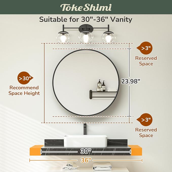 TokeShimi 24 x 24 Round Medicine Cabinet for Bathroom, Brushed Nickel Circle Medicine Cabinet Mirror Shatterproof with Stainless Steel Metal Frame, Detachable Shelves, Wall Mounted Only