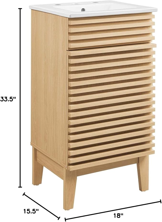 Modway Render 18" Bathroom Vanity With Sink in Oak White