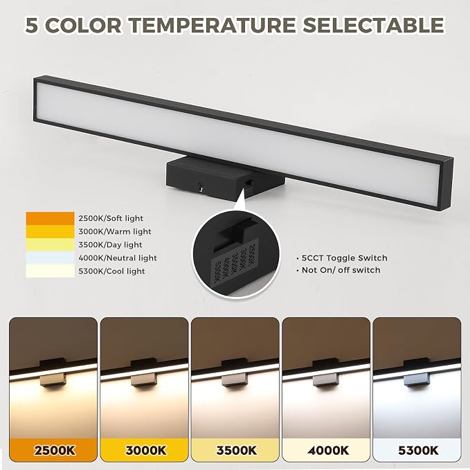 Bathroom Vanity Light Black Bath Light Fixtures 5CCT Dimmable Wall light | 24.4 inch Modern LED Vanity Light Bar for Bathroom Over Mirror 24W