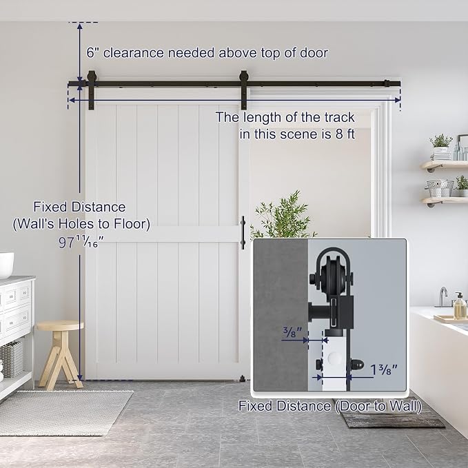 SMARTSTANDARD 48" x 96" White Sliding Barn Door with 8FT Black Hardware | Pre-Drilled Ready to Assemble, Waterproof PVC Coating, H-Frame