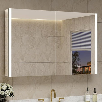 48 x 32 Inch Medicine Cabinet with Mirror and LED Light for Bathroom | Recessed, Wall-Mounted, Dimmable, Anti-Fog, Memory Function, 3 Color Mode, Outlet&USB, Adjustable Shelf, ETL Listed, Aluminum
