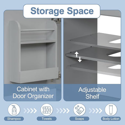 Christopher Knight Home Doreen 18" Bathroom Vanity with Ceramic Sink, Bathroom Vanity Cabinet with Door Organizer, Wooden Bathroom Storage Cabinet with Adjustable Shelf,Pedestal Sink with Storage,Grey