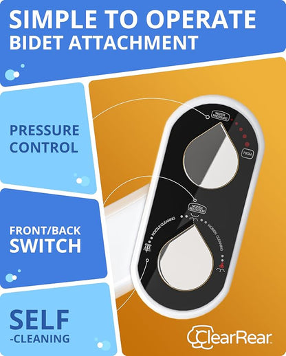 CLEAR REAR Bidet Attachment for Toilet Seat - Non-Electric with Self Cleaning Dual Nozzles, Leak Proof Connectors, Adjustable Water Spray, Rear & Feminine Wash - Hygienic Bathroom Upgrades