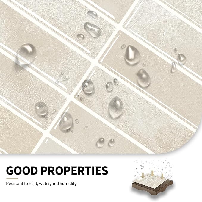 Peel and Stick Backsplash 3D Wall Tiles,Self-Adhesive,Oil Proof,Waterproof, Removable Wall Panels for Kitchen & Bathroom,Modern Design, Easy Install (10.7ft，12x9 inch,14 Pack) (Beige)