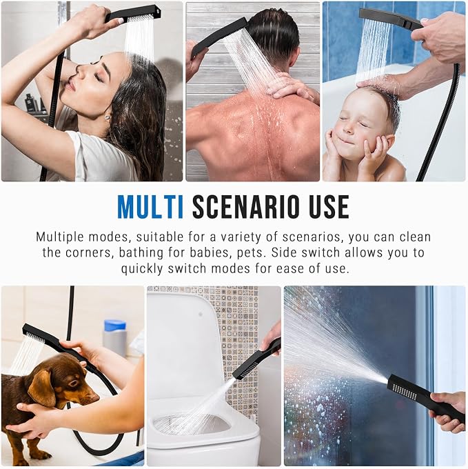 G-Promise All Metal Square Handheld Head with Power Wash Mode (Matte Black) | All Metal Construction, Powerful Wash Mode, Side Push Switch, Modern Look, Simple to Install