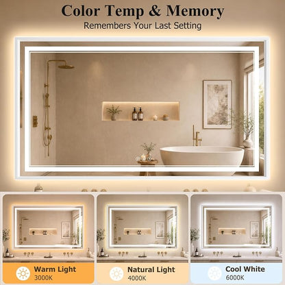 36"x60" LED Bathroom Mirror with Lights, Backlit + Front Lit, Anti-Fog | Lighted Bathroom Mirror with One-Piece Aluminum Alloy Frame, HD Shatterproof Tempered Glass, Dimmable, Memory Function