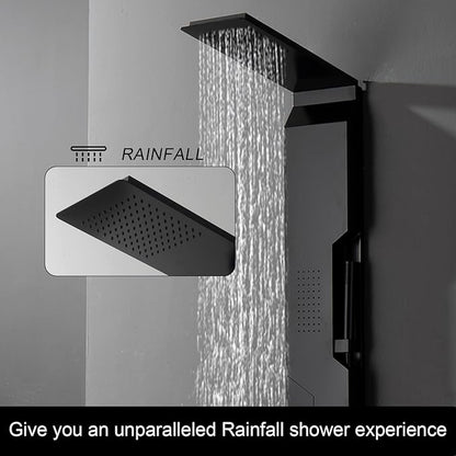 Homevacious 4 IN 1 Stainless Steel Multi-Function Shower Panel Tower System Rainfall Shower Head Massage Body Jets Handheld Shower and Bath Tub Spout Wall Mounted Bathroom Shower Panel Matte Black
