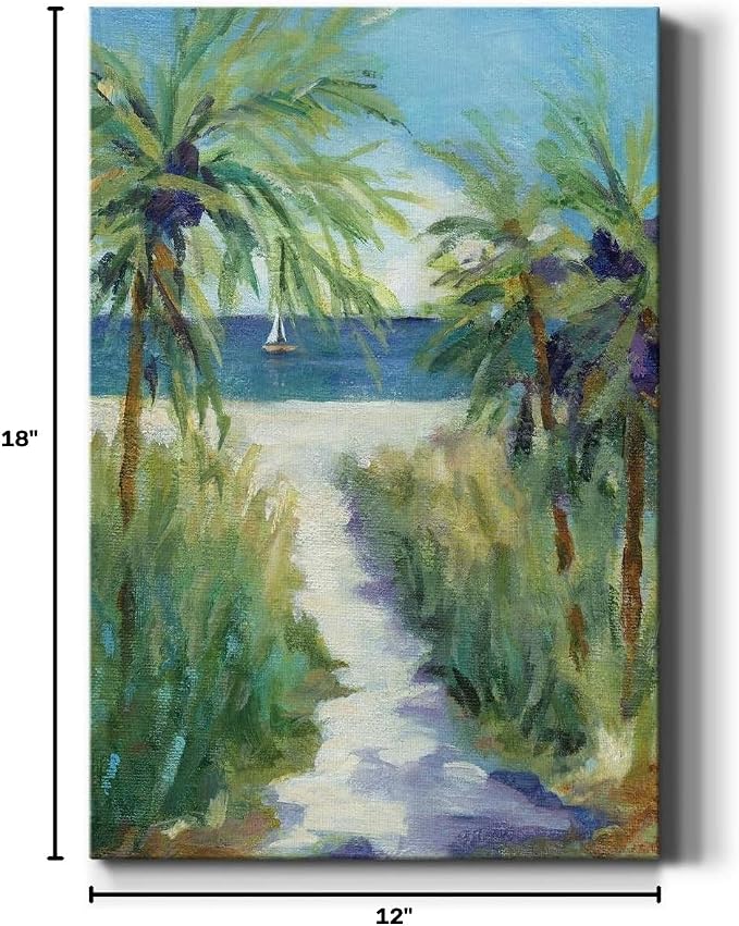 Renditions Gallery Coastal Canvas Wall Art Paintings & Prints Tropical Ocean Palm Trees Romantic Modern Decorations Nature Wall Hanging for Bedroom Living Room Office Kitchen - 12"x18" LT02