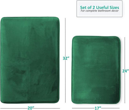 Clara Clark 2 Piece Bathroom Rugs Bath Mat Set, Velvet Memory Foam Bath Mats for Bathroom - Non-Slip, PVC Backing Bath Rugs, Washable - Dries Quickly, Hunter Green