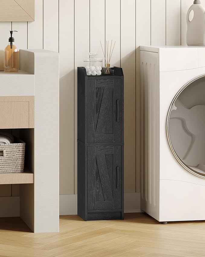 Bathroom Storage Cabinet, Small Corner Floor Cabinet with Door and Shelves, Narrow Bathroom Organizer and Paper Storage with Adjustable Shelves, for Small Spaces, Black BC27004X