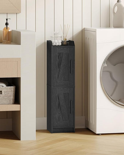 Bathroom Storage Cabinet, Small Corner Floor Cabinet with Door and Shelves, Narrow Bathroom Organizer and Paper Storage with Adjustable Shelves, for Small Spaces, Black BC27004X