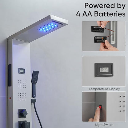 Shower Panel Tower System 5 in 1 Stainless Steel Rainfall Shower Panels with 5-Functions, 4 Enlarged Body Massage Jets, Handheld Head, Wall Mounted Brushed Nickel